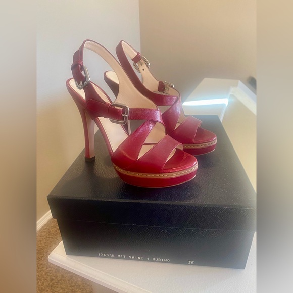 Prada Platform Red Sandals Slingback Heels - Picture 11 of 14